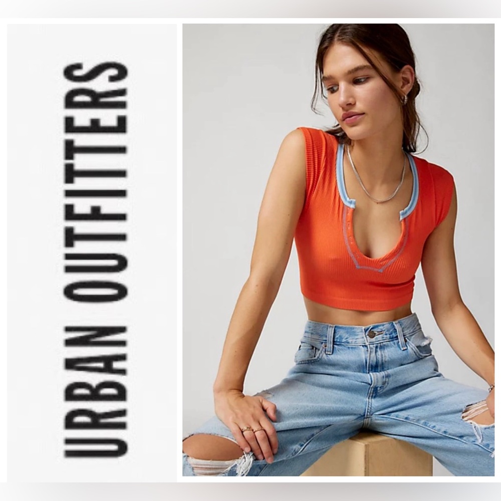 NWOT UO Out From Under Go For Gold seamless ribbed crop top in rust + blue